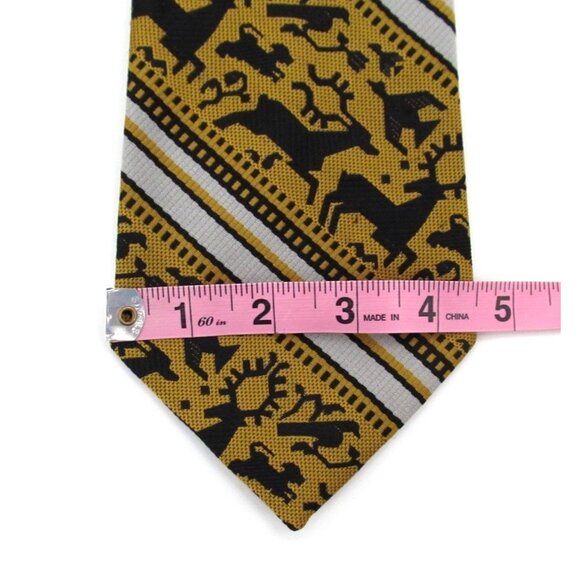 Vintage Wildlife Wide Tie Lot Trevira Elephant Silk Italian Animals Gold Navy - Picture 14 of 16